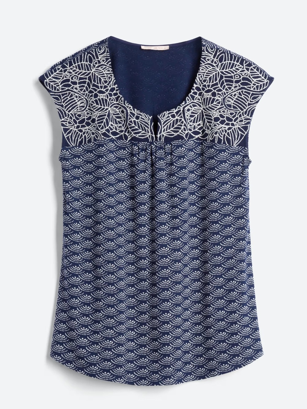 Skies Are Blue Embroidery Neckline Top